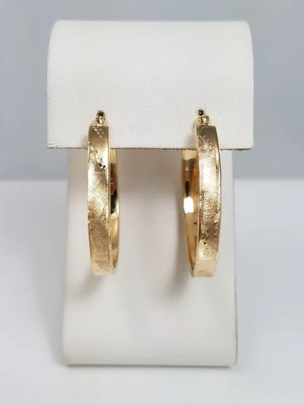 ladies-trendy-rose-gold-earrings-Simple 14k Yellow Gold Textured Hoop Earrings