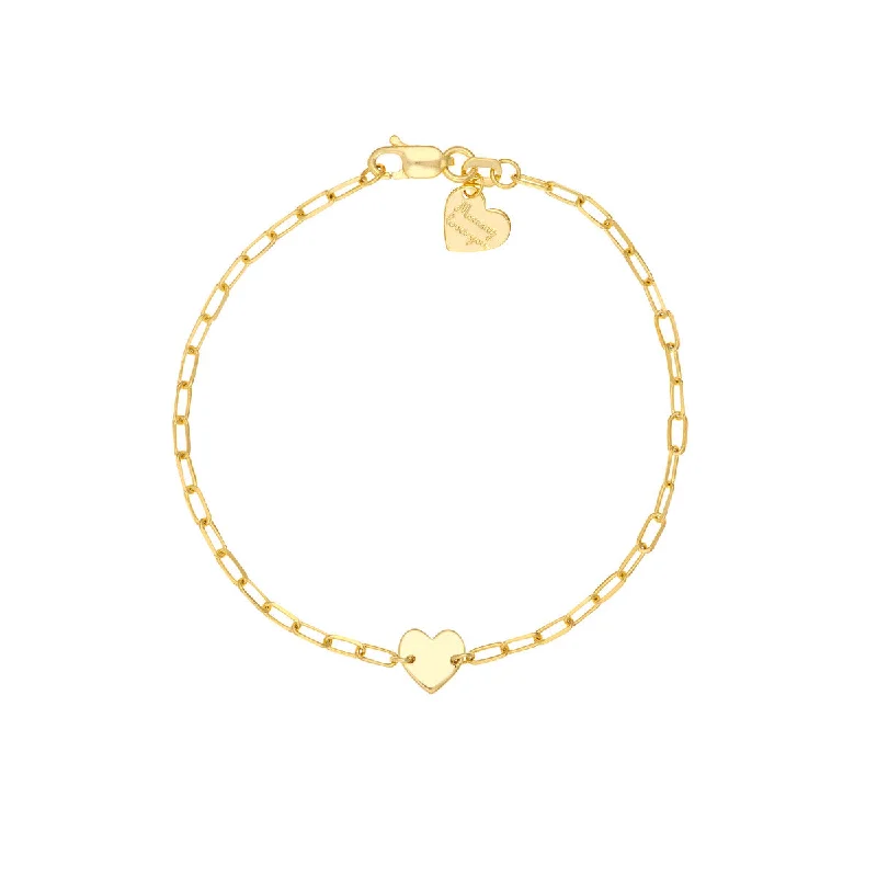 Ladies bracelets with streak charms -14K Yellow Gold Heart Paperclip Bracelet