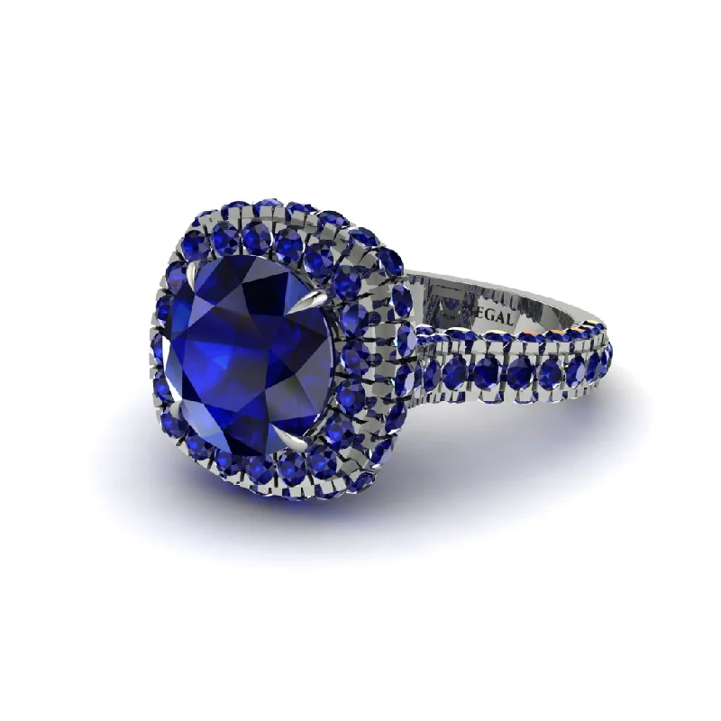 engagement-radiant-cut-emerald-rings-Sapphire Pave Double Halo Engagement Ring - Eve No. 75