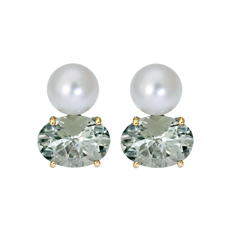 ladies-heart-post-earrings-Earrings- Green Quartz and South Sea Pearl