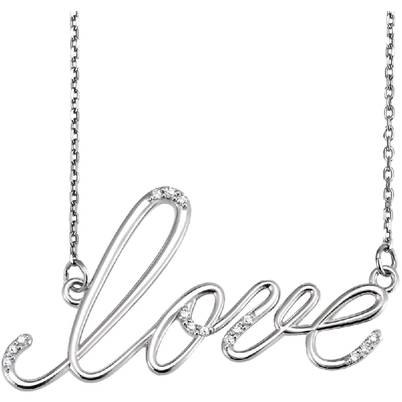 Ladies necklaces for calm vibes -Diamond Love Script Necklace in Sterling Silver, 18 Inch