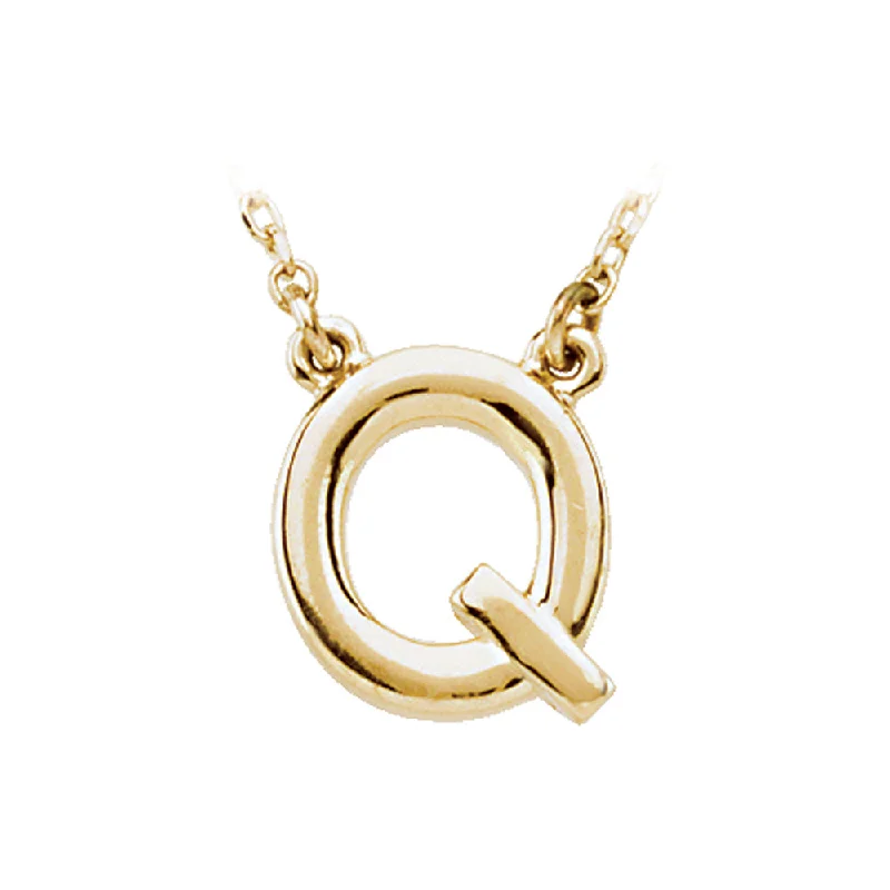 Ladies necklaces with mixed alloys -14K Yellow Gold, Kendall Collection, Block Initial Q Necklace, 16 Inch