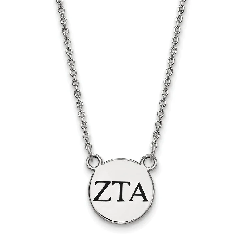 Ladies necklaces sleek elegance -Sterling Silver Zeta Tau Alpha Small Enamel Greek Letters Necklace