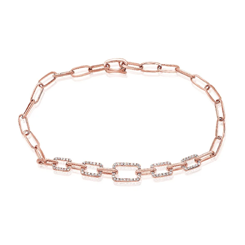 Ladies bracelets for evening sparkle -14K Rose Gold Diamond Fancy Link Bracelet