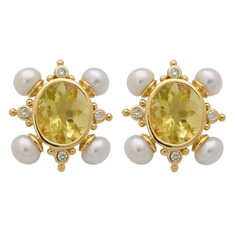 ladies-modern-clip-on-earrings-EARRINGS - LEMON QUARTZ, PEARL AND DIAMOND