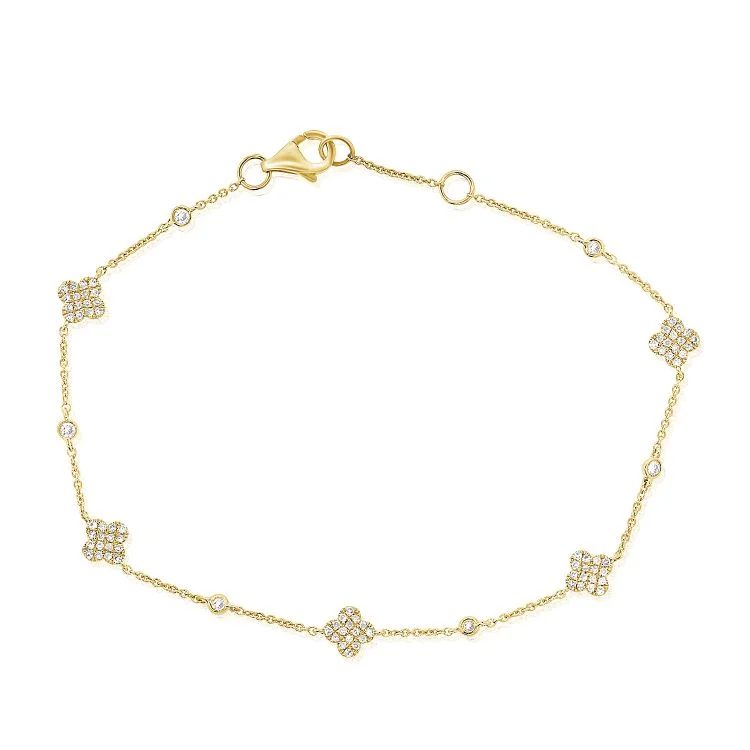 Ladies bracelets for wanderer vibes -14K Yellow Gold Diamond Clover Station Bracelet