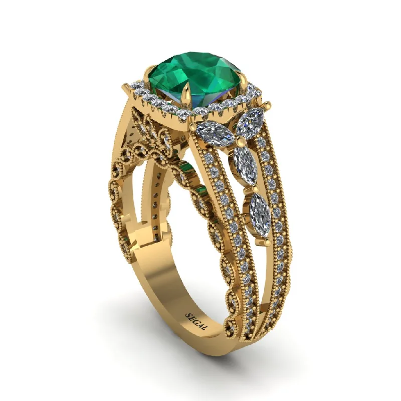 engagement-emerald-cathedral-rings-Emerald Eternal Embrace Double Shank Filigree Engagement Ring - Celine No. 4