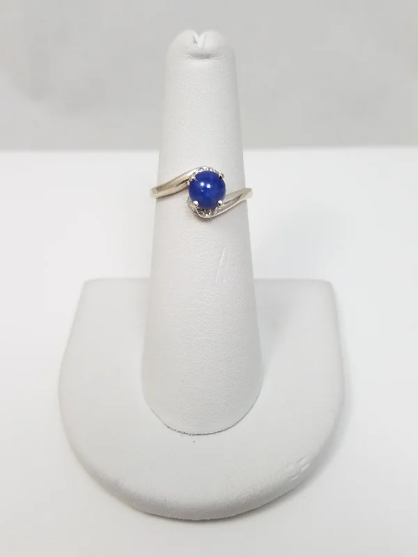 ladies-heart-sapphire-rings-Vintage 14k White Gold Synthetic Star Sapphire Natural Diamond Ring