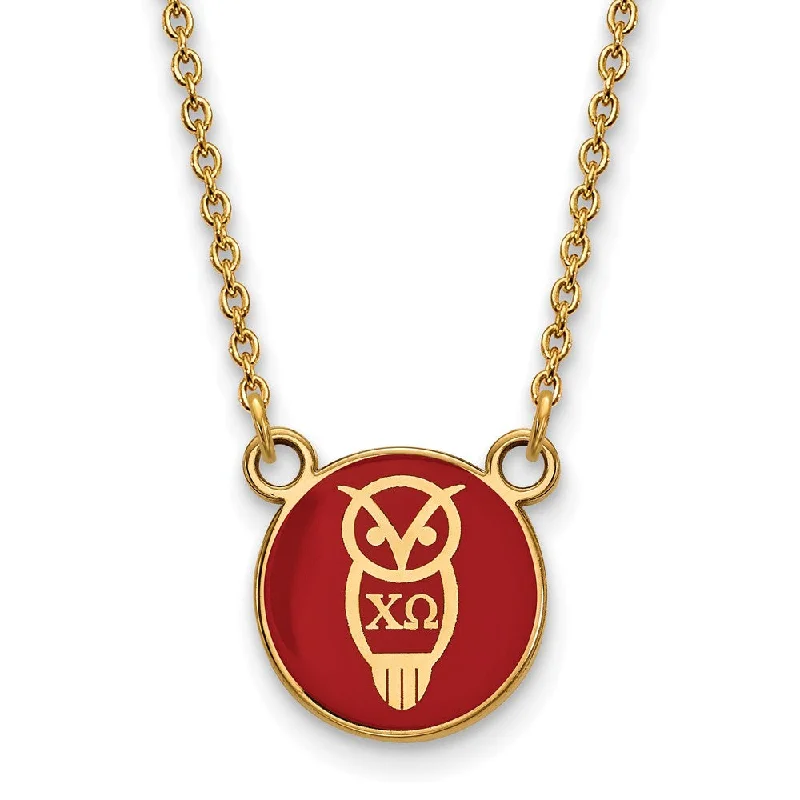 Ladies necklaces gritty charm -14K Plated Silver Chi Omega Small Enamel Mascot Necklace