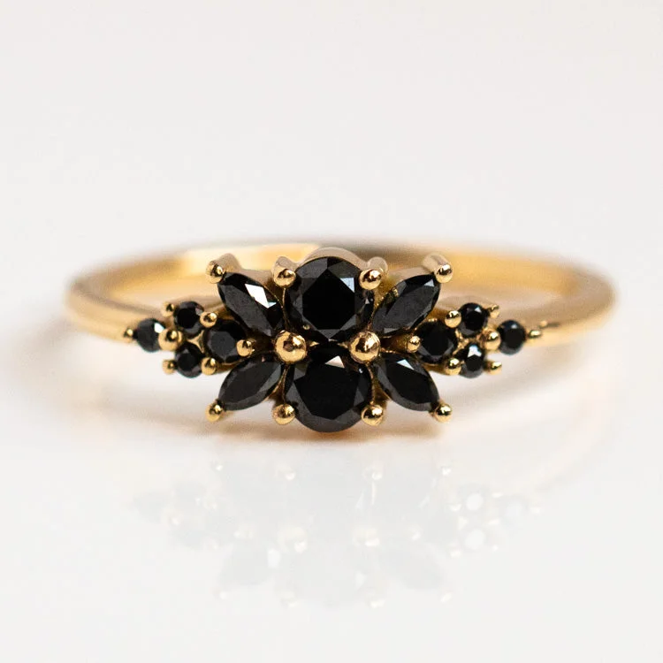 engagement-silver-halo-rings-Black Diamond Flora Engagement Ring