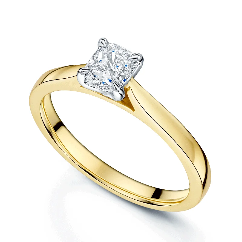 engagement-platinum-wide-band-rings-18ct Yellow Gold Cushion Cut Diamond Engagement Ring