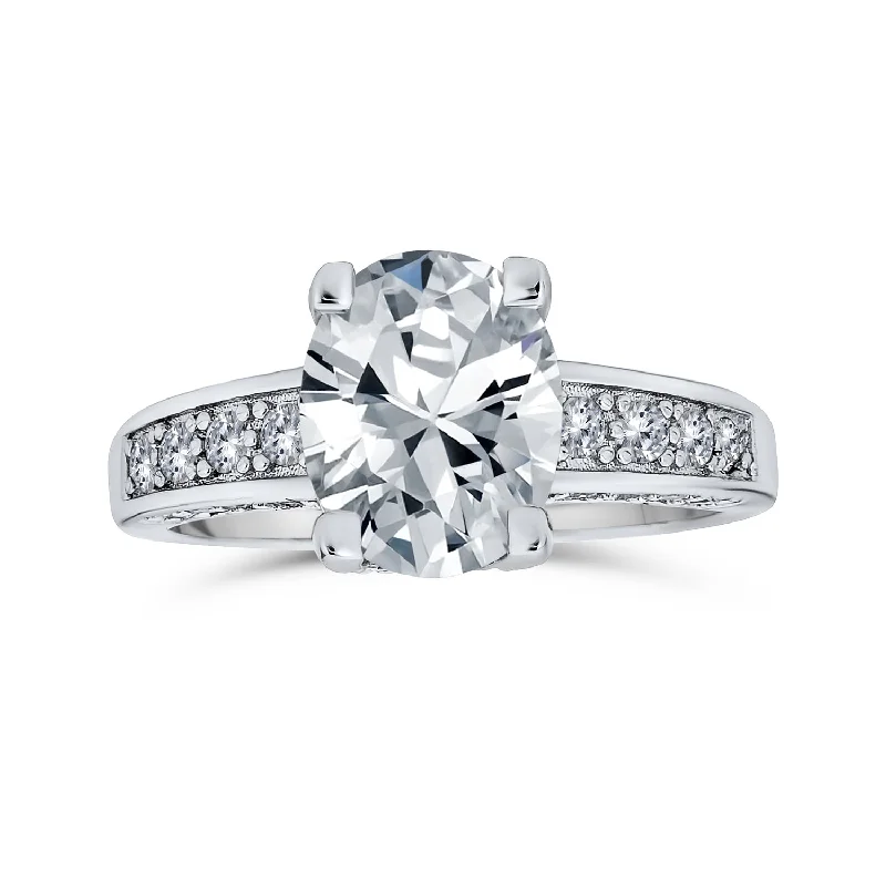 engagement-silver-halo-rings-925 Sterling Silver AAA CZ Oval Solitaire Engagement Ring with Zirconia Band