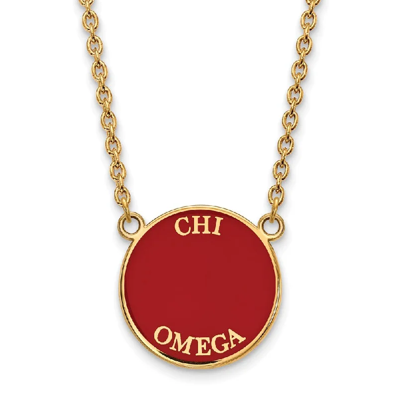 Ladies necklaces for mindful souls -14K Plated Silver Chi Omega Large Red Enamel Disc Necklace