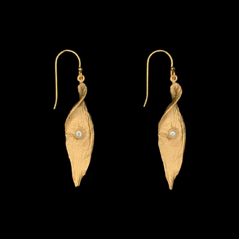 ladies-fashion-gold-earrings-Spiral Pod Earrings - Long Wire