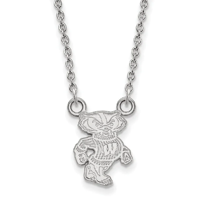 Ladies necklaces for Gen Z trends -14k White Gold U of Wisconsin Small Logo Pendant Necklace