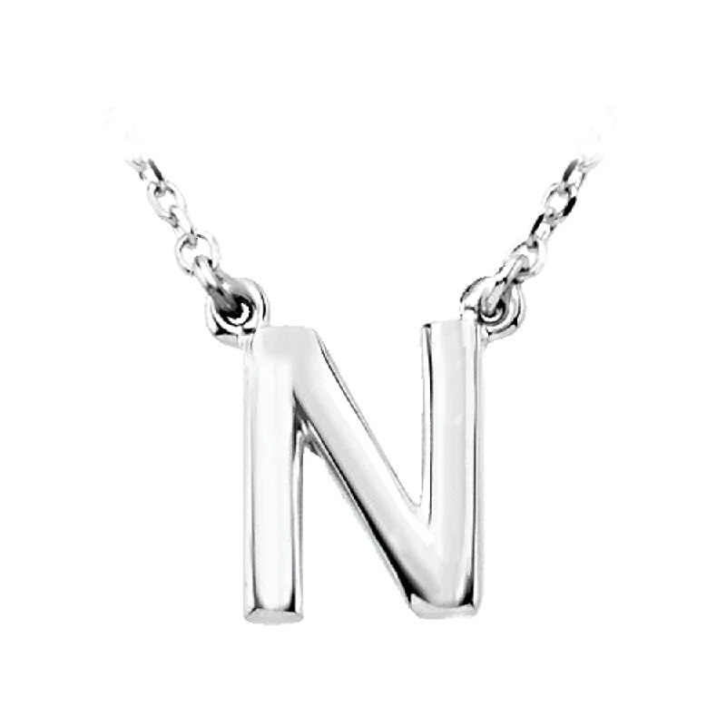 Ladies necklaces for easy wear -14K White Gold, Kendall Collection, Block Initial N Necklace, 16 Inch