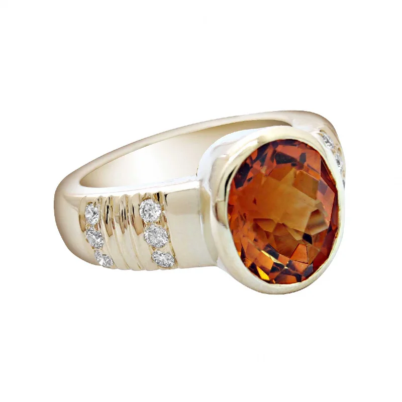 ladies-emerald-cut-gold-rings-Ring- Citrine & Diamond (1754N)