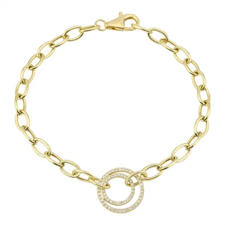 Ladies bracelets modern flair -14k Yellow Gold Diamond Double Circle Link Chain Bracelet