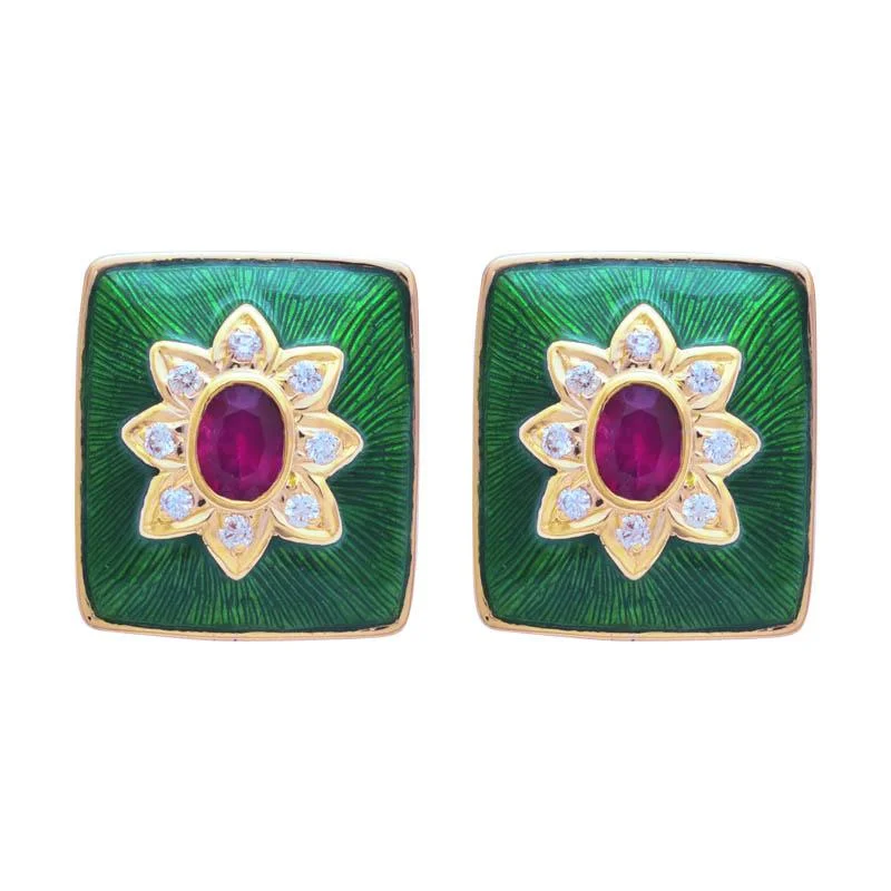 ladies-ethnic-chandelier-earrings-Earrings- Ruby and Diamond (Enamel)  (2190E)