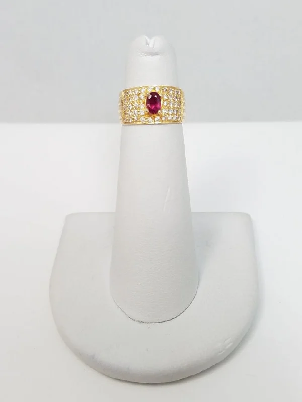 ladies-sapphire-shank-rings-Elegant 18k Yellow Gold Natural Ruby Diamond Custom Ring