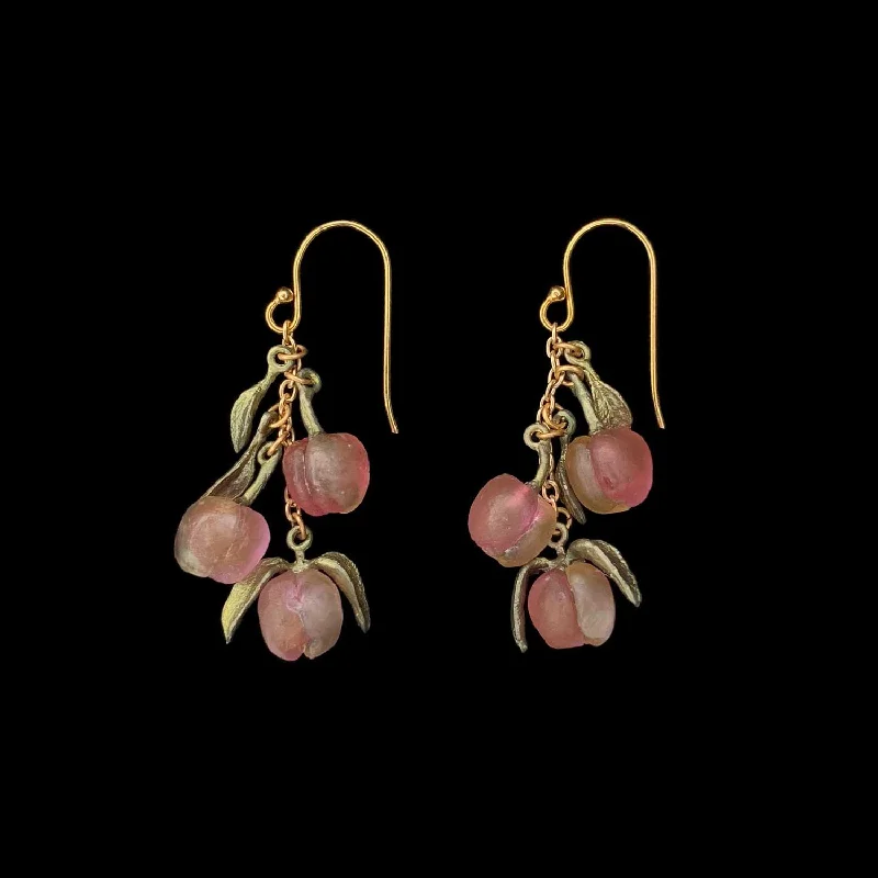 ladies-pearl-rose-gold-earrings-Peach Tree Earrings - 3 Drop Wire