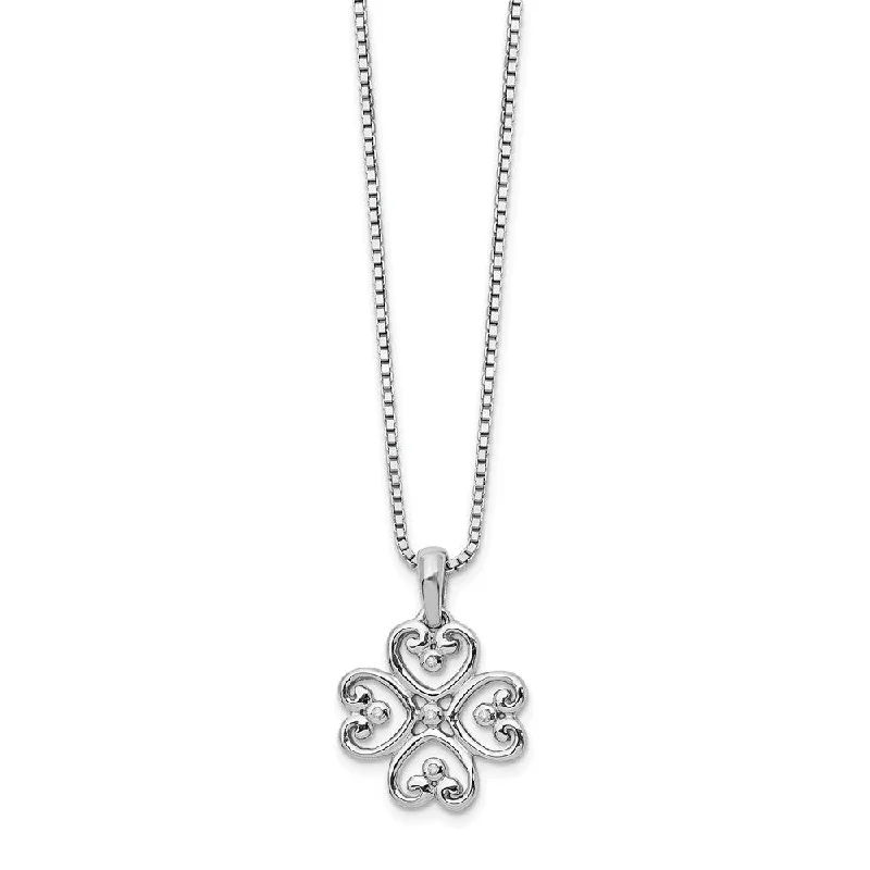 Ladies necklaces sleek elegance -4 Heart Diamond Clover Necklace in Rhodium Plated Silver, 18-20 Inch