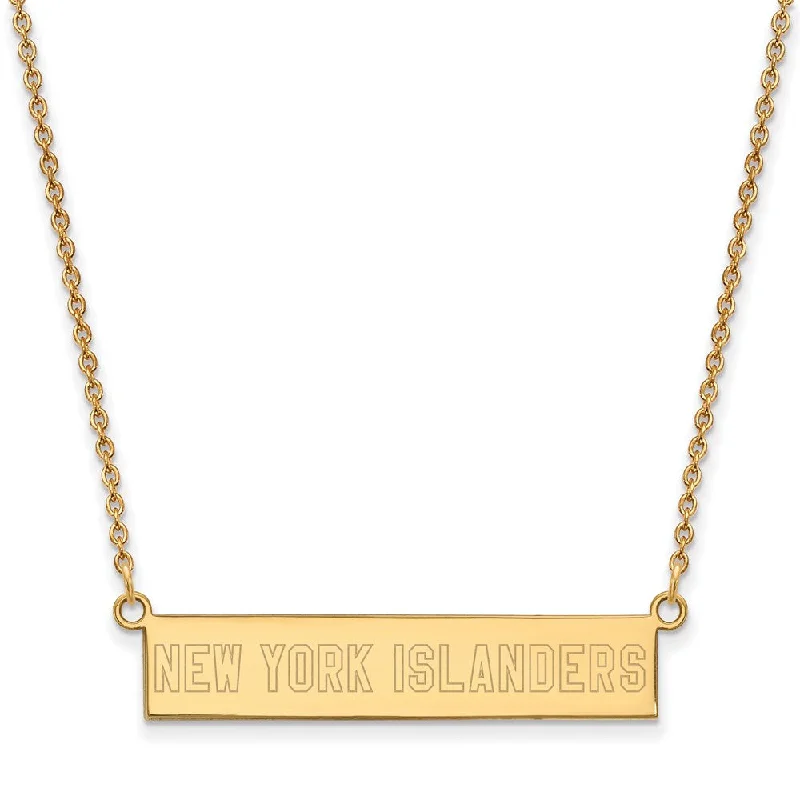 Ladies necklaces with twist pendants -SS 14k Yellow Gold Plated NHL New York Islanders SM Bar Necklace, 18in