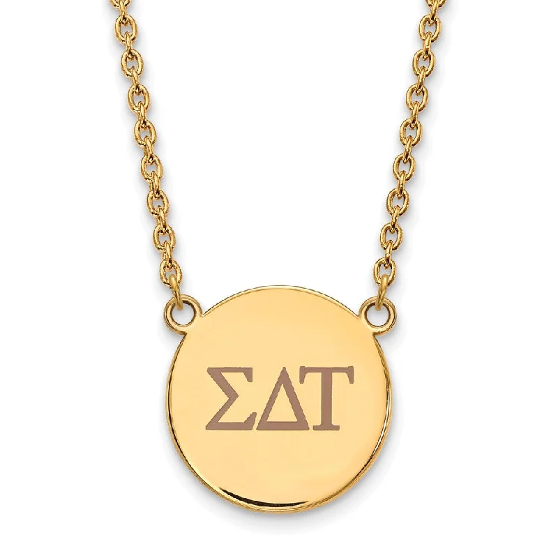 Ladies necklaces with streak charms -14K Plated Silver Sigma Delta Tau Lg Tan Enamel Greek Letters Necklace