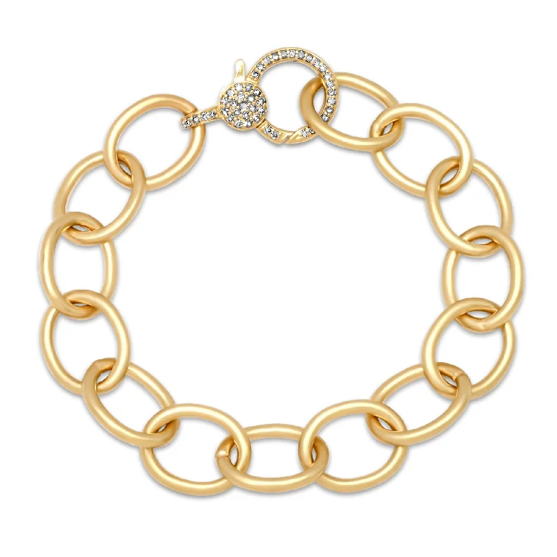 Ladies bracelets with jaw charms -HEAVY MATTE GOLD & DIAMOND BRACELET, 14KT GOLD