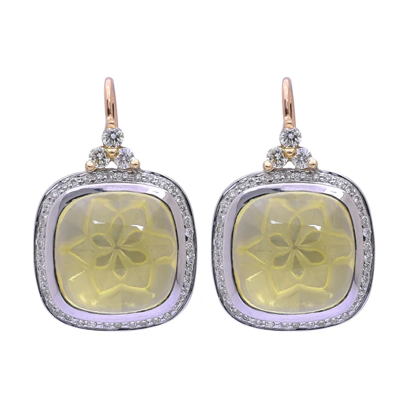 ladies-post-silver-earrings-Earrings- Lemon Quartz and Diamond