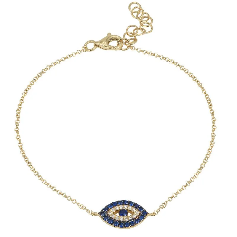 Ladies bracelets with burst pendants -14k Yellow Gold Evil Eye Diamond & Sapphire Gemstone Bracelet