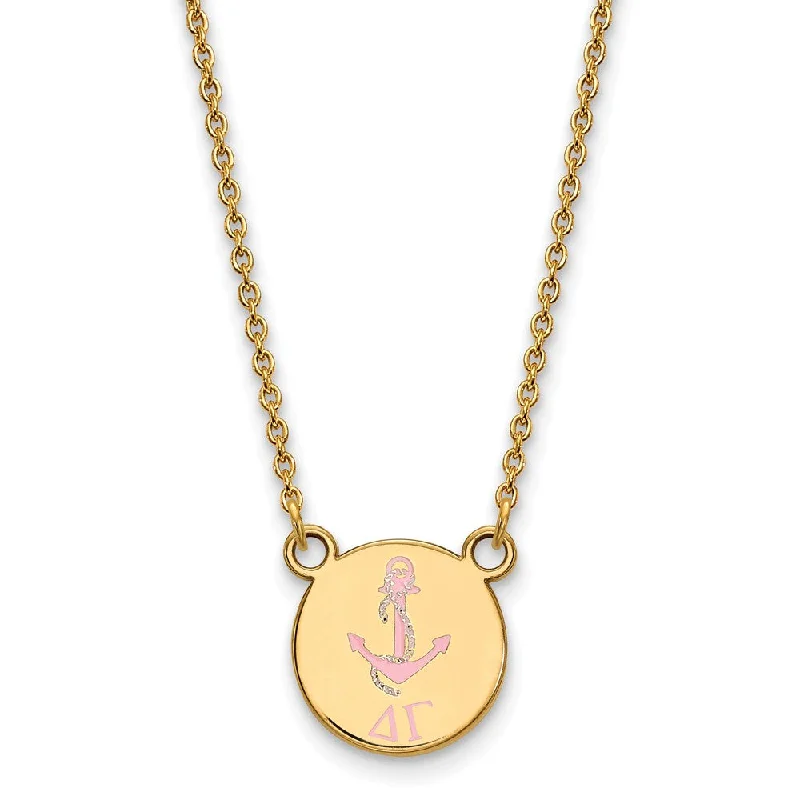 Ladies necklaces vintage flair -14K Plated Silver Delta Gamma Small Pink Enamel Logo Necklace