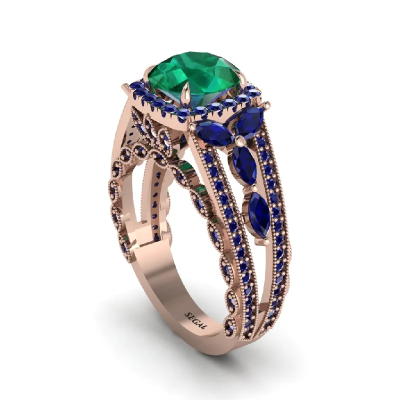 engagement-diamond-cathedral-rings-Emerald Eternal Embrace Double Shank Filigree Engagement Ring - Celine No. 65