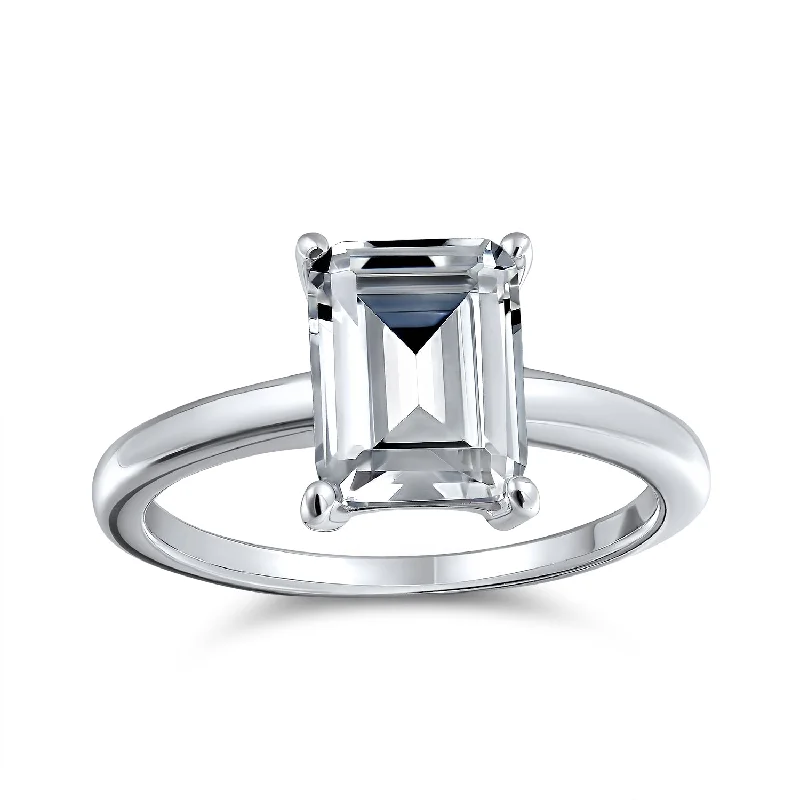 engagement-white-gold-cathedral-rings-Classic 2.5CT Emerald Cut CZ Solitaire Engagement Ring, Sterling Silver Thin Band