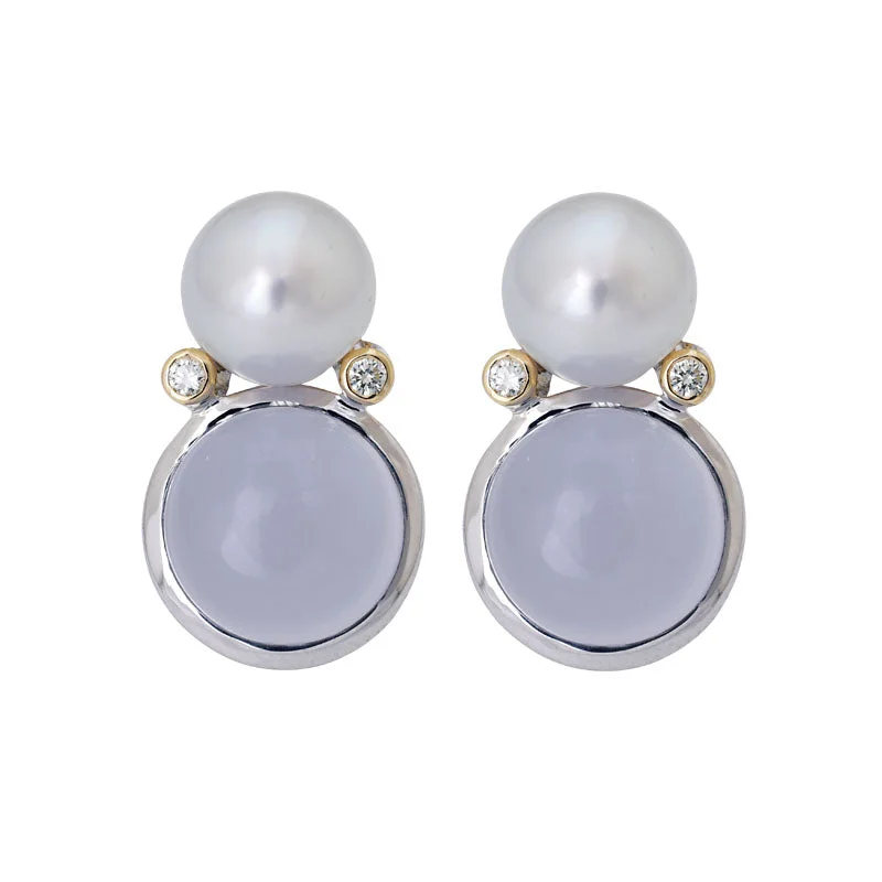 ladies-delicate-diamond-earrings-Earrings- Chalcedony, South Sea Pearl and Diamond