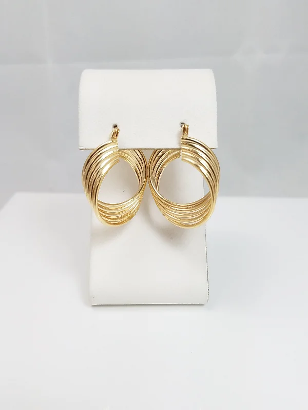 ladies-diamond-french-wire-earrings-Twisted Hollow Hoop Earrings in 14k Yellow Gold