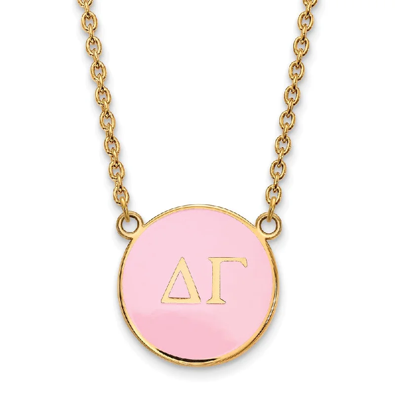 Ladies necklaces for outing vibes -14K Plated Silver Delta Gamma Large Pink Enamel Disc Necklace