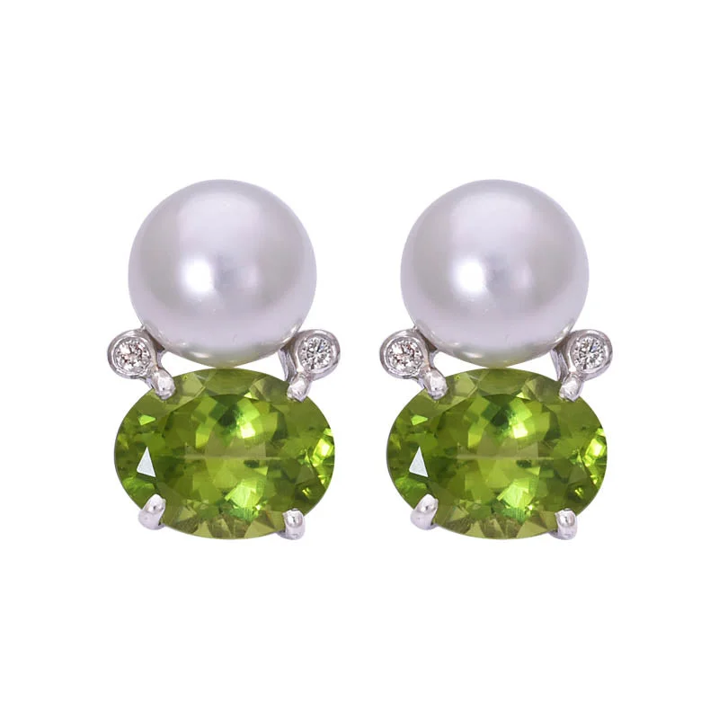 ladies-party-french-wire-earrings-EARRINGS- PERIDOT, S.S. PEARL AND DIAMOND IN STERLING SILVER