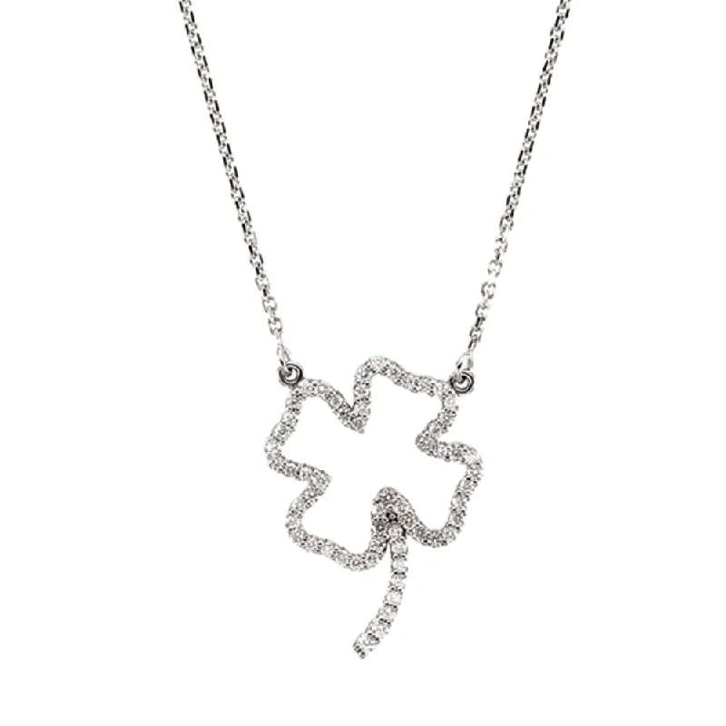 Ladies necklaces with night obsidian -1/3 cttw Diamond Clover Necklace in 14k White Gold