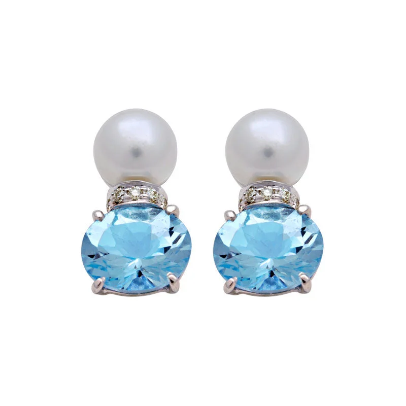 ladies-heart-gold-earrings-Earrings- Blue Topaz, S.S. Pearl and Diamond in Silver