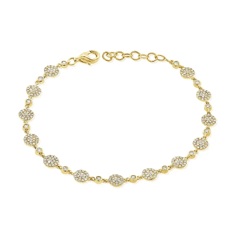 Ladies bracelets for retreat vibes -14K Yellow Gold Diamond Pave Disc Bracelet