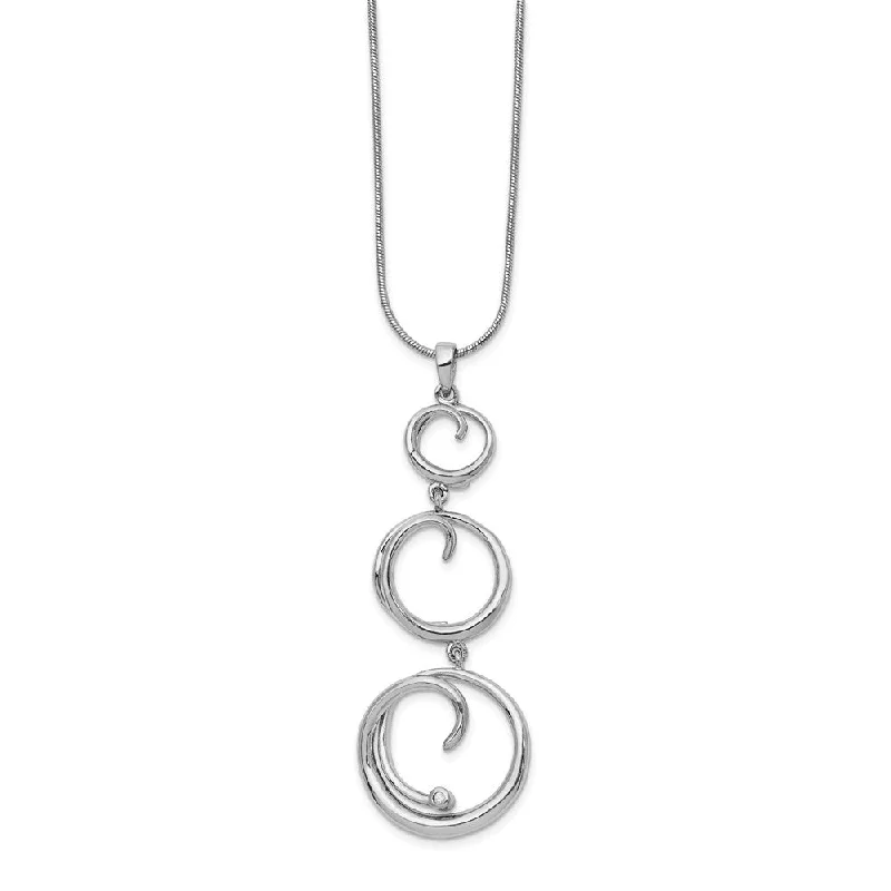 Ladies necklaces subtle links -Diamond Triple Swirl Link Adjustable Necklace in Rhodium Plated Silver