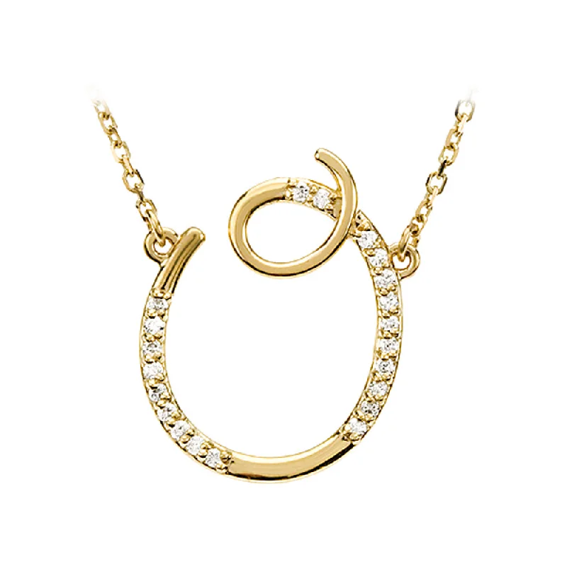 Ladies necklaces with whisker charms -1/10 Ctw Diamond 14k Yellow Gold Medium Script Initial O Necklace 17in