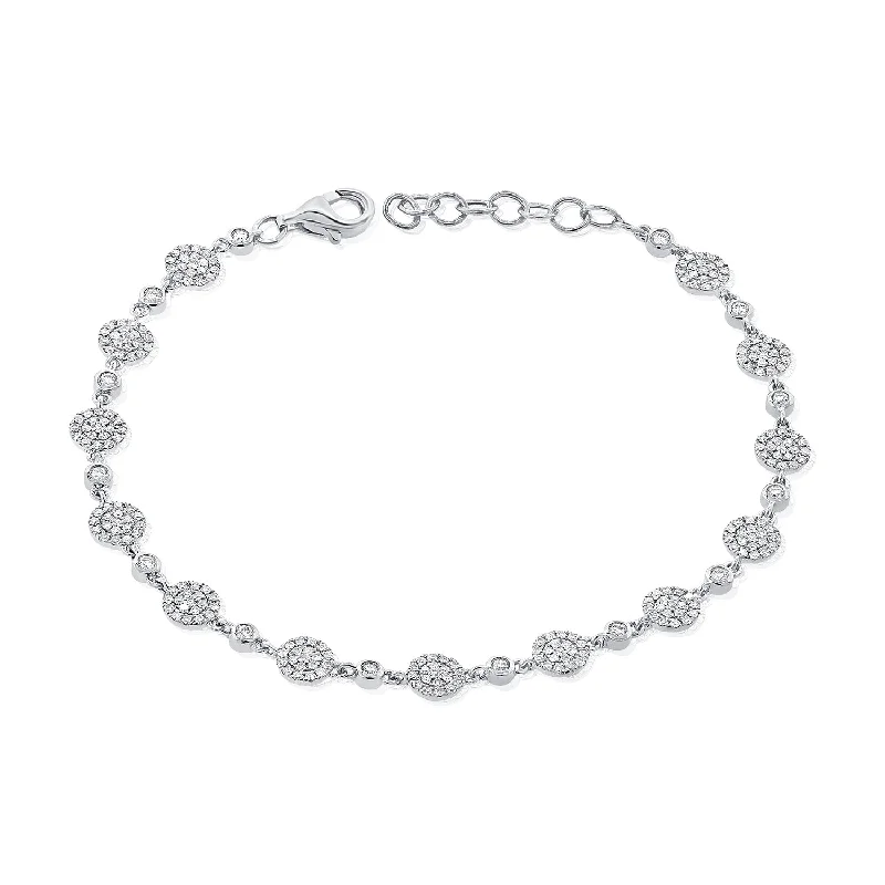 Ladies bracelets classic charm -14K White Gold Diamond Pave Disc Bracelet