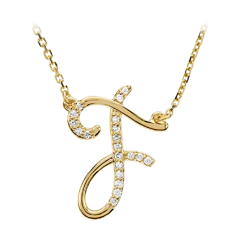 Ladies necklaces for escape vibes -1/10 Ctw Diamond 14k Yellow Gold Medium Script Initial F Necklace 17in