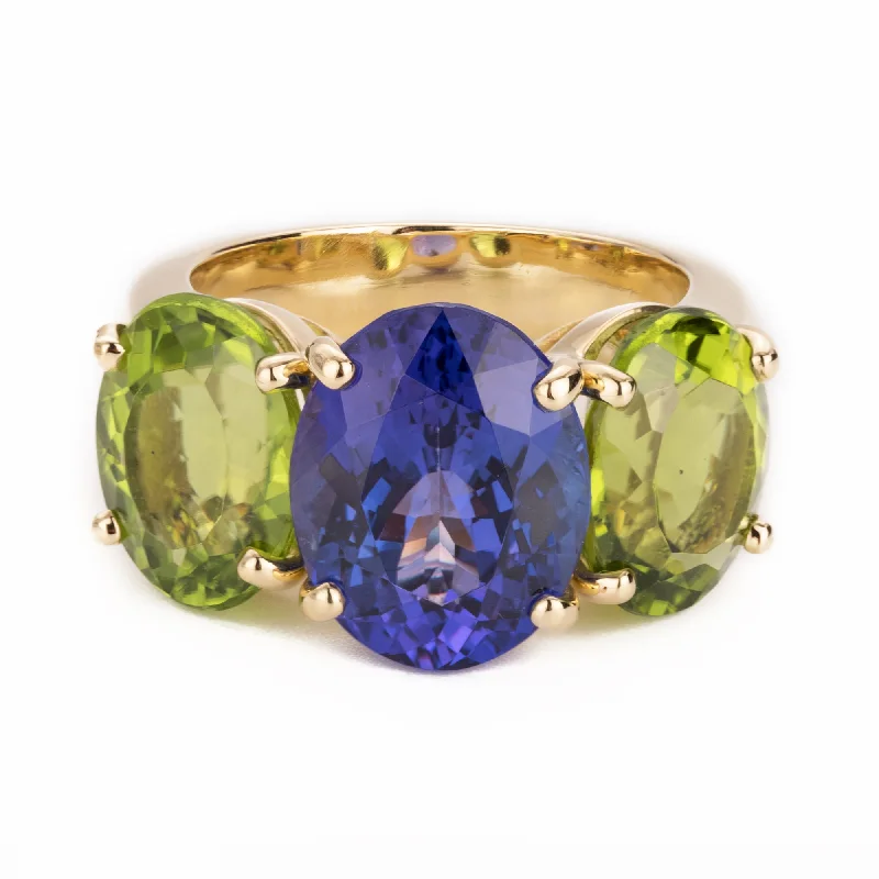 ladies-rose-gold-filigree-rings-Ring - Tanzanite And Peridot