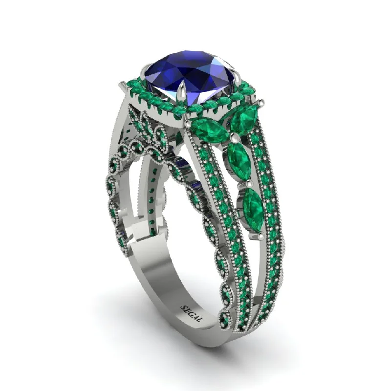 engagement-marquise-cut-emerald-rings-Sapphire Eternal Embrace Double Shank Filigree Engagement Ring - Celine No. 30