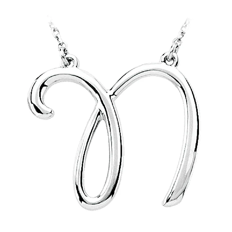 Ladies necklaces with meteor charms -14k White Gold, Olivia Collection, Medium Script Initial N Necklace