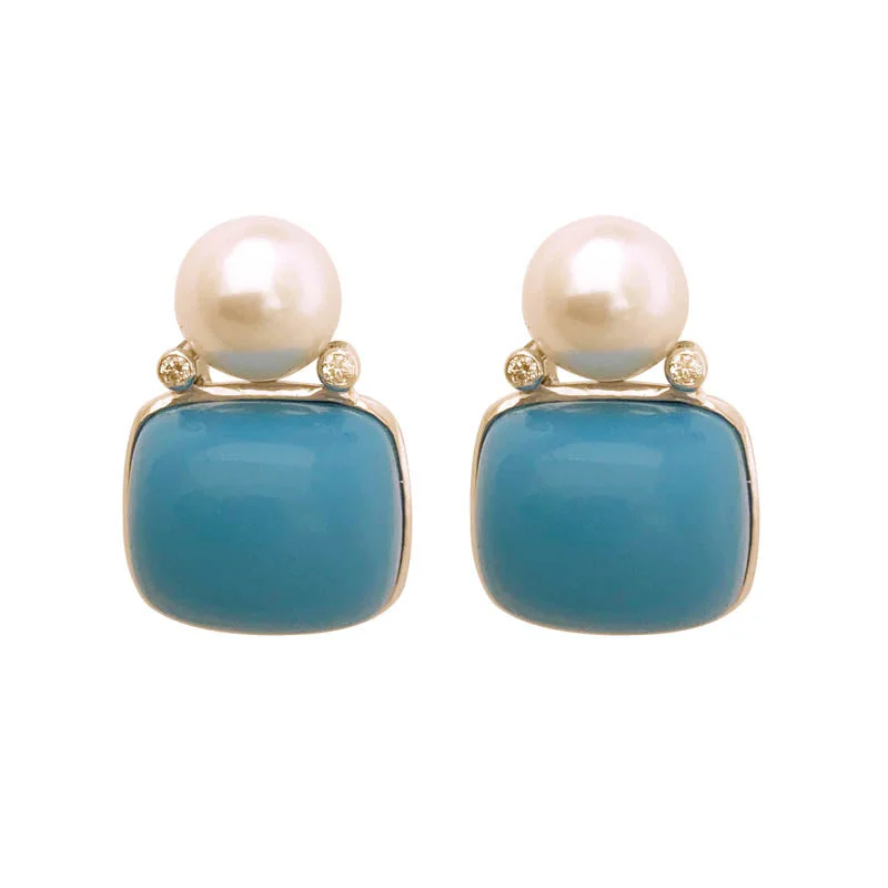 ladies-unique-crystal-earrings-EARRINGS- SYNTHETIC TURQUOISE, S.S. PEARL AND DIAMOND IN STERLING SILVER