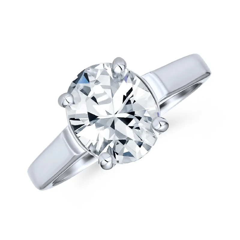 engagement-heart-wide-band-rings-Simple 3CT Classic CZ Oval Solitaire Engagement Ring in Sterling Silver